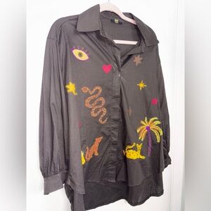 Black Shirt with Colorful Embroidery